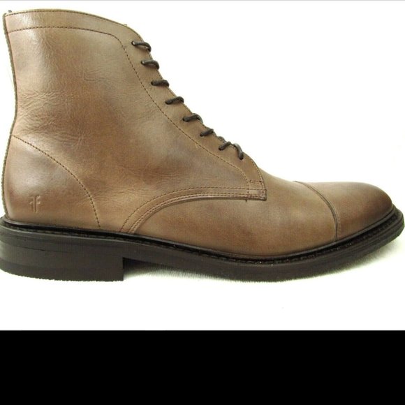 FRYE Seth Cap Toe Lace-Up Leather Boots Stone - Picture 2 of 6